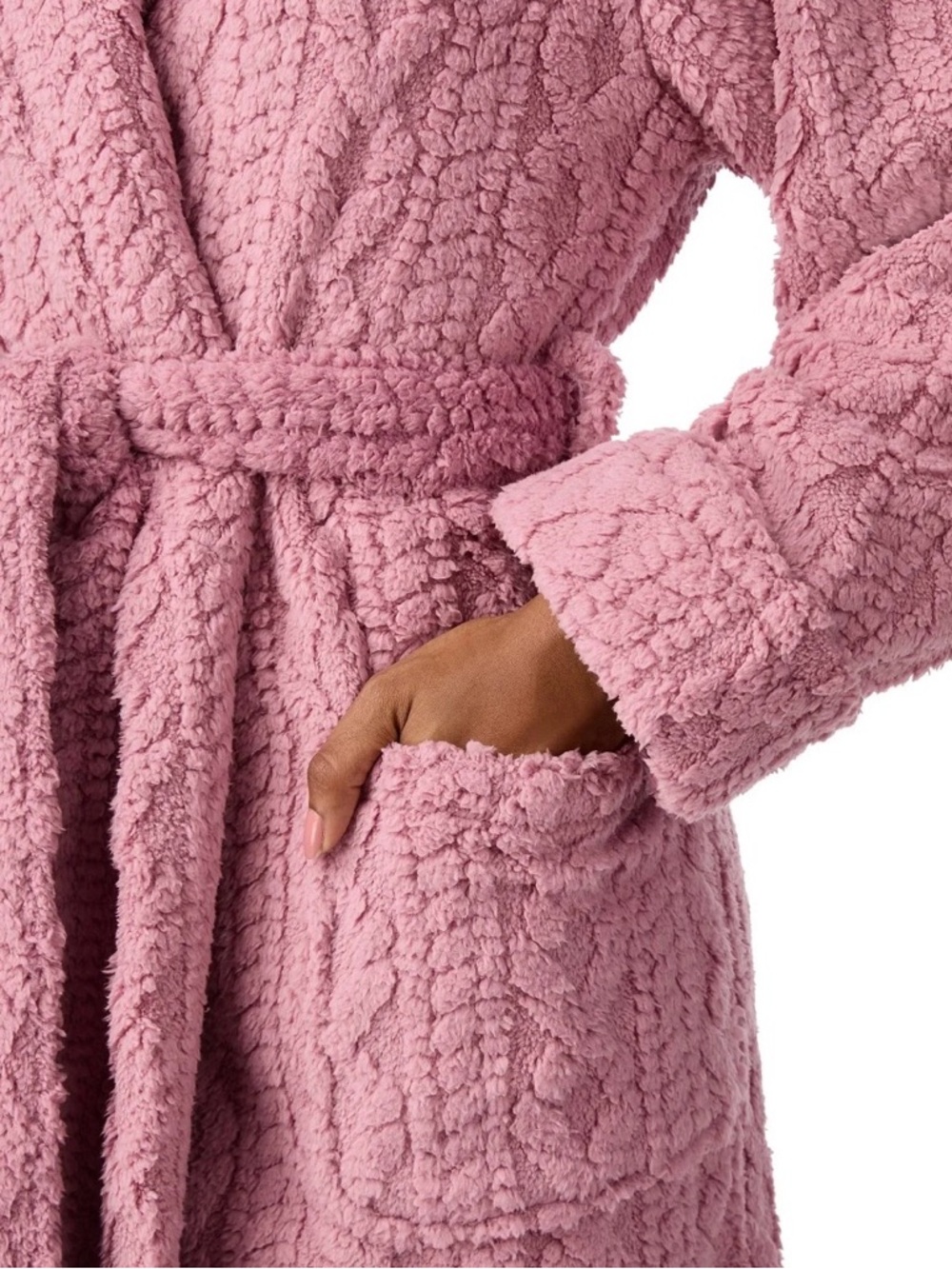 Cozy Cable-Textured Long Robe - Dusty Rose - Picture 5 of 5